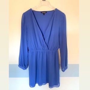 Express Long Sleeve Sheer Dress, Blue, Size S